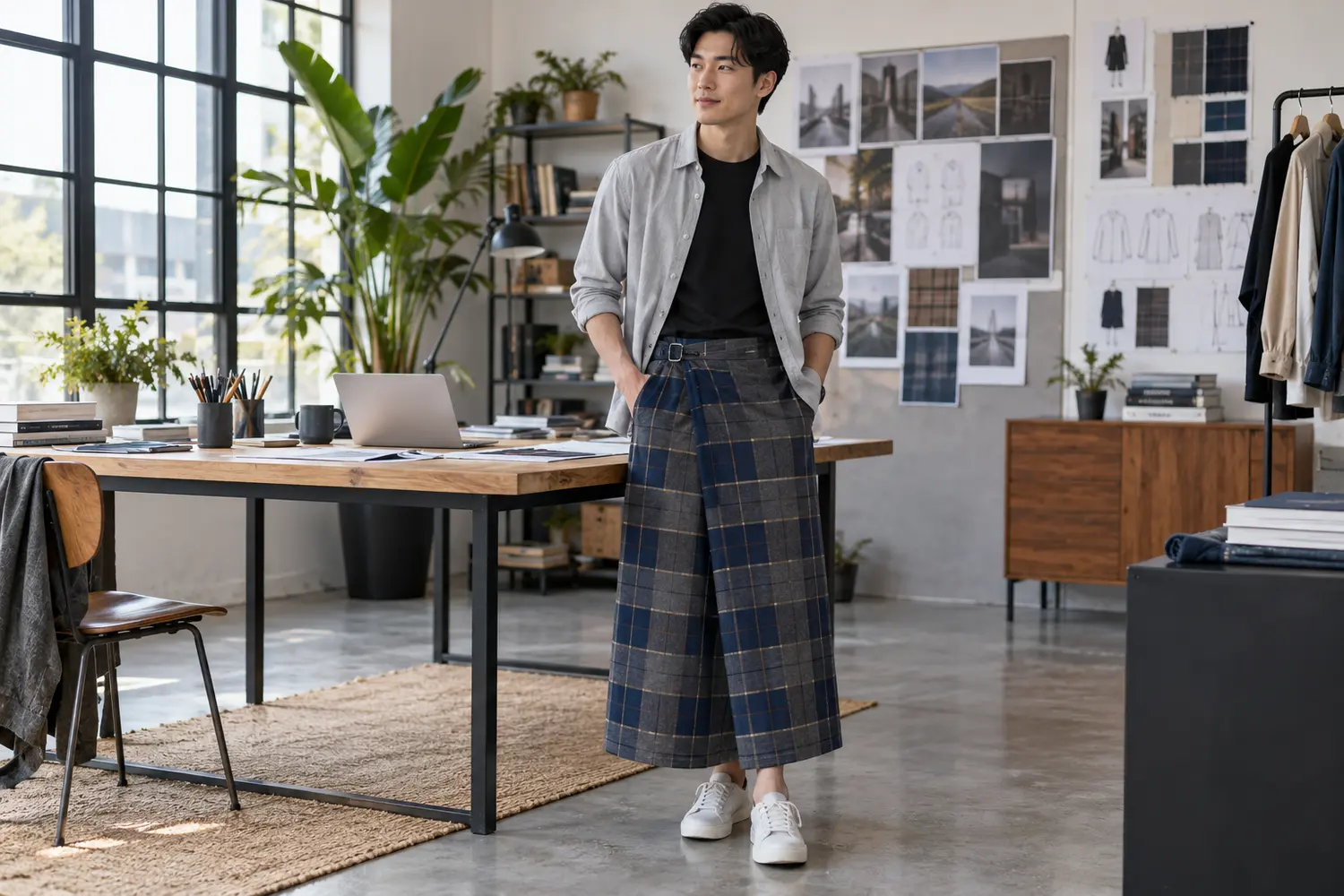 Creative professional wearing a modern checked lungi