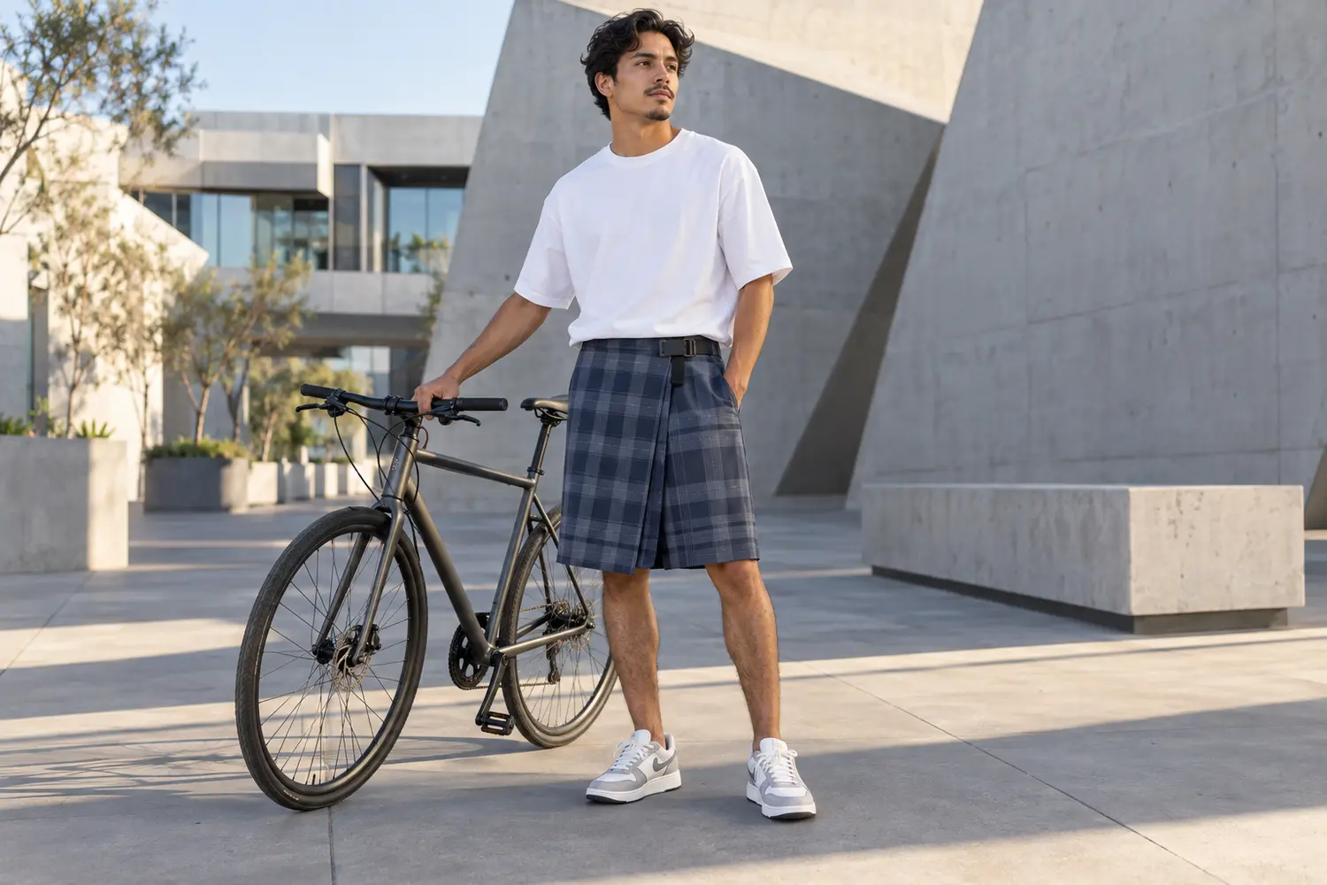 Young adult wearing a modern lungi as streetwear